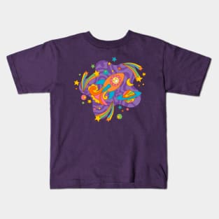 Groovy Cosmic Adventure_Bg Purple Kids T-Shirt